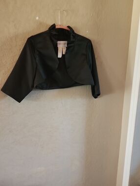 Alfred Angelo Black Satin Cropped Bolero Jacket
